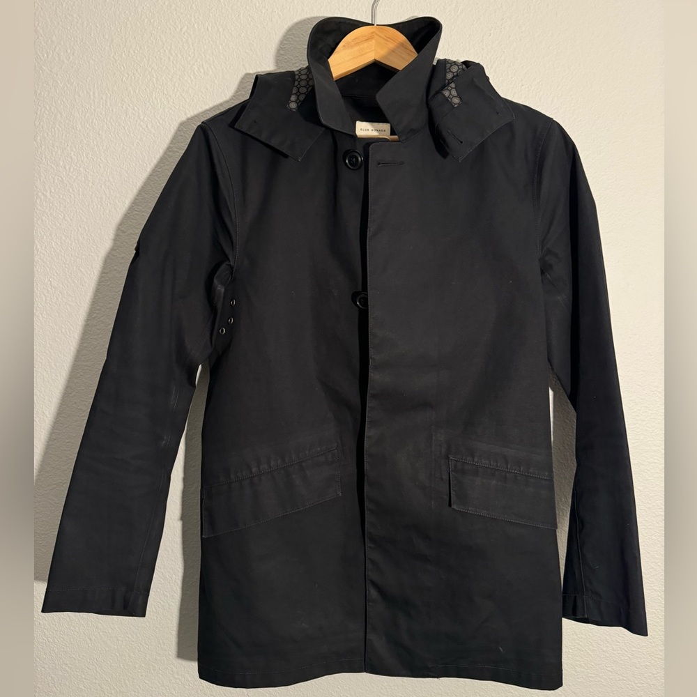 Men’s Club Monaco Black Long Raincoat size XS